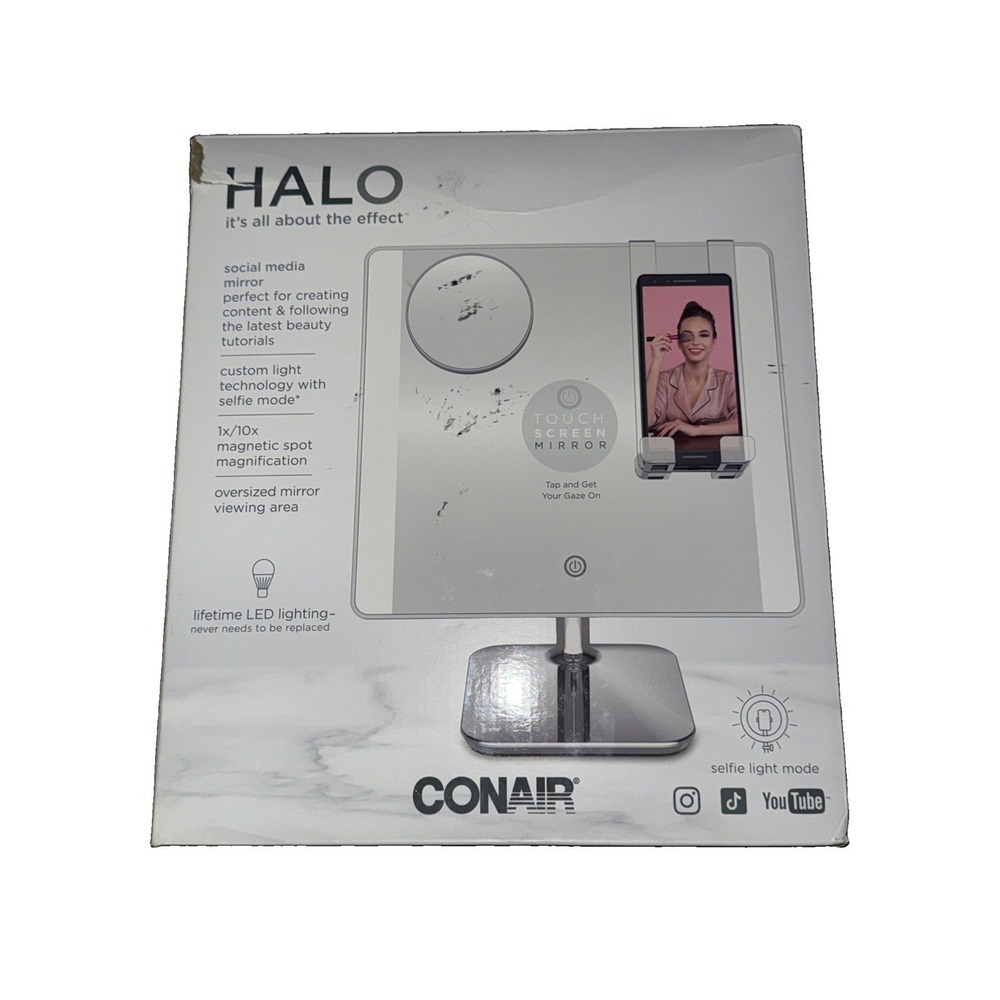 Conair HALO Social Media Mirror - LED Light w/ Phone Holder & Touch Screen